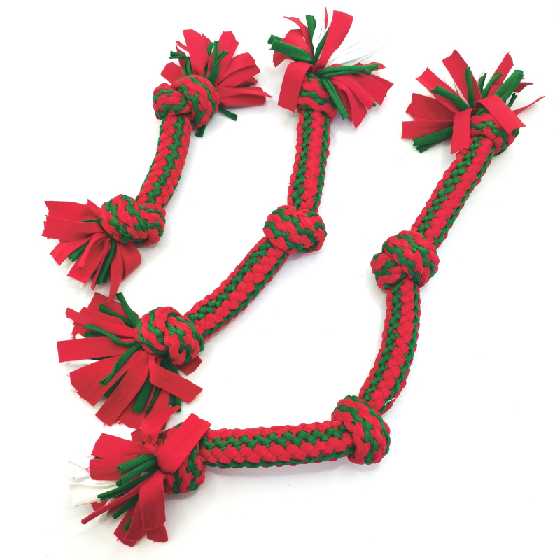 Kerst kleuren touw hondenspeelgoed